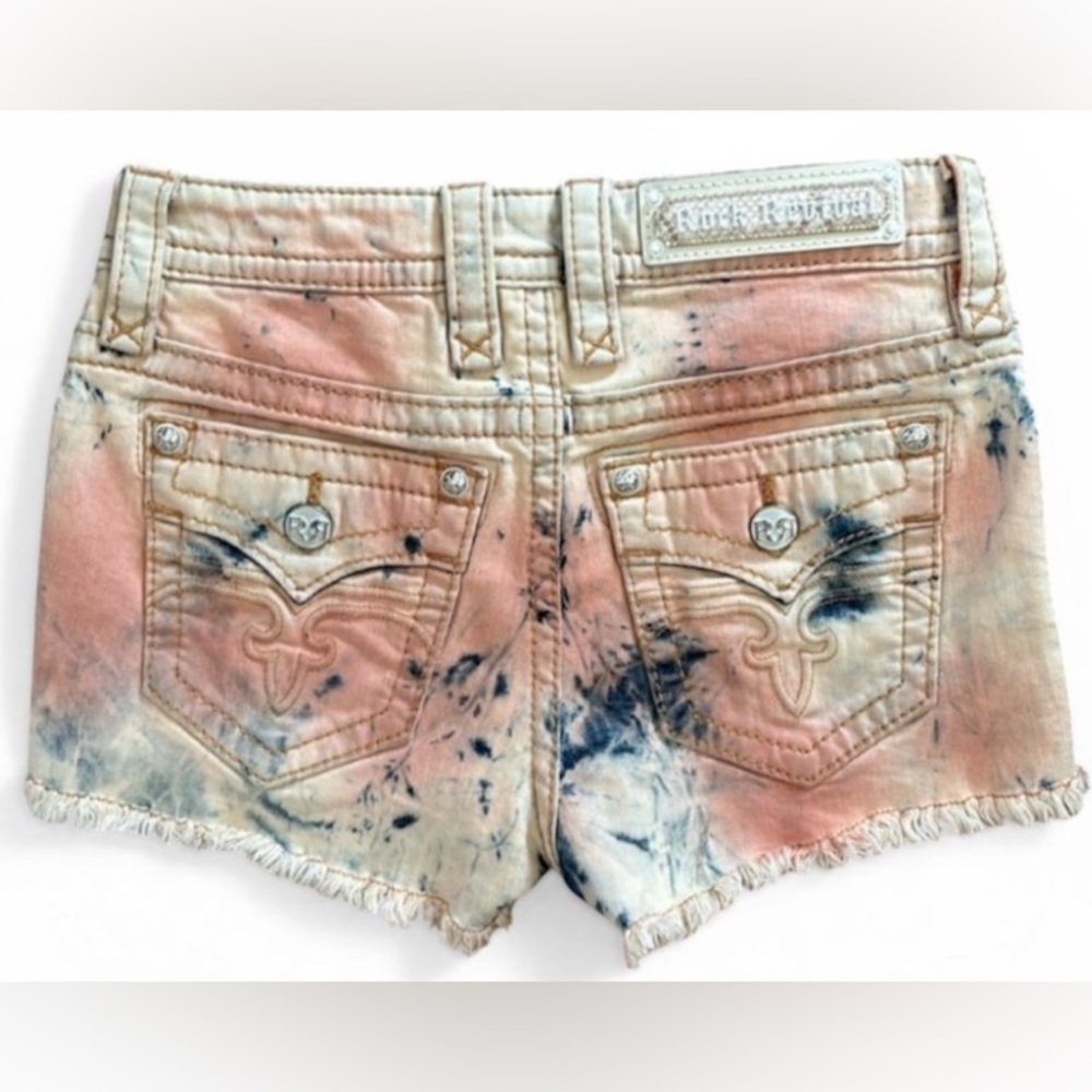 Rock Revival Tie-Dye Denim Cutoff Shorts - Peach & Navy Splotch Size 25 NWOT